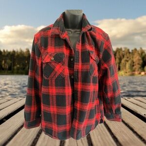 Jachs Womens Utility-Chore-Plaid Jacket in Red and Black